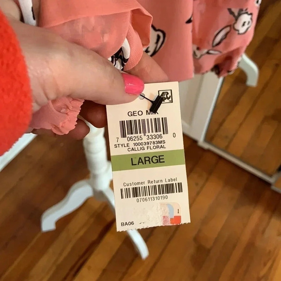 Alfani Pink Abstract Floral Long Sleeve Spring Top Elastic Waist- NWT - Size L - Picture 8 of 10